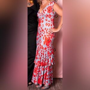 Elegant Red and Gray Floral Dress